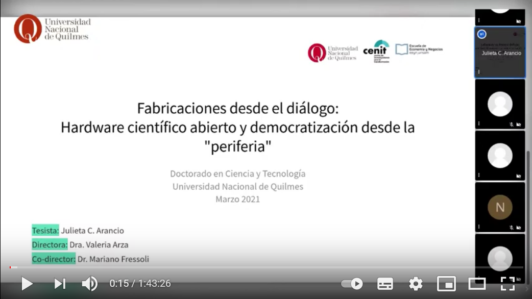 Dictamen sobresaliente para la tesis de doctorado de Julieta Arancio sobre hardware científico abierto